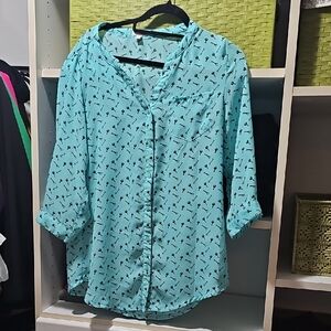 Aqua Button-Up Blouse